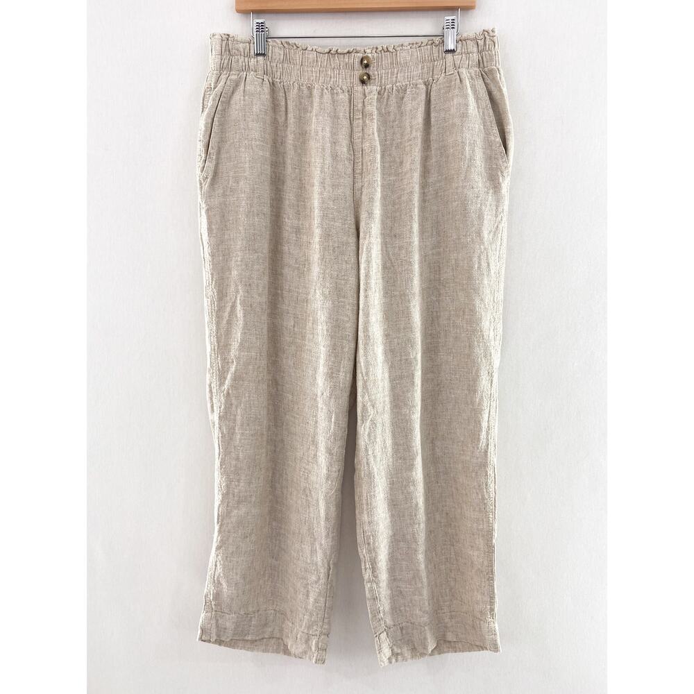 Briggs Women's Linen Blend Wide Leg Crop Pants sz XL Paperbag Waist High Rise